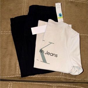 Calvin Klein Jeans White Logo Tee with Black Pants Set